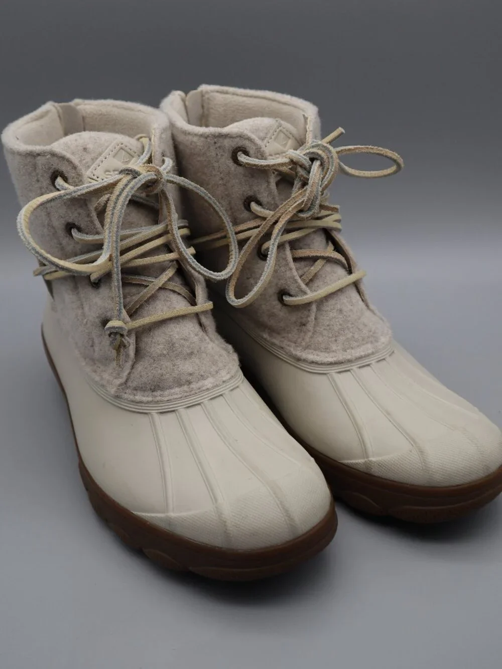 Sperry Saltwater Wool Duck Boots Women's Sz 8M Cream Oat Coastal Preppy